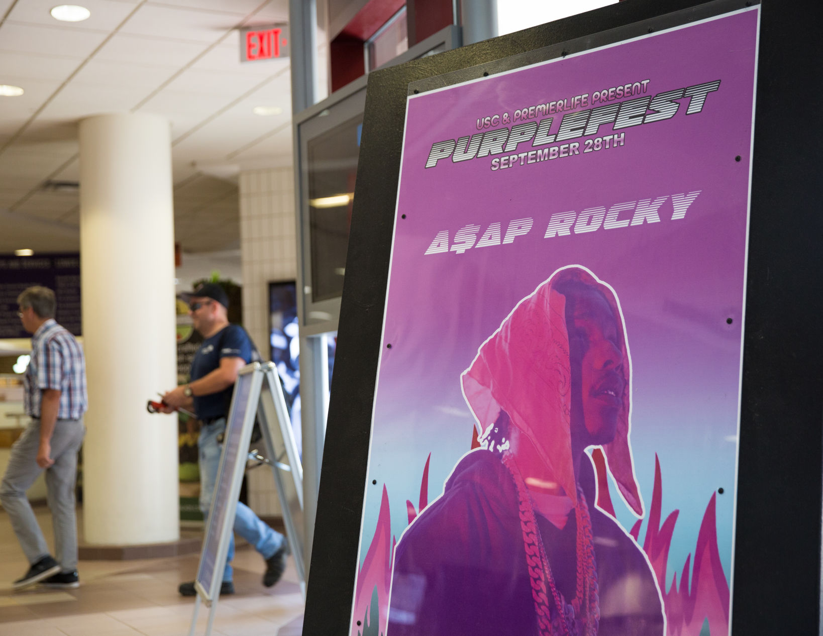 Purple Fest sign in Atrium, Aug 14 2019